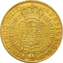 Spain - Mexico 1795-Mo MF 4-escudos, XF.