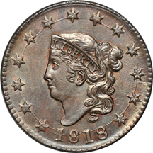 1818 (N-10) "Randall Hoard," UNC details/recolored.