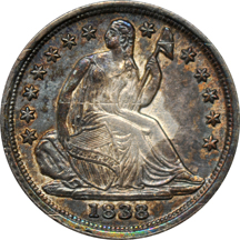 A Bust half-dime and three Liberty Seated half-dimes.