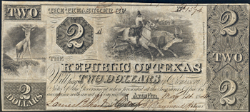 $2 Obsolete Banknote, Republic of Texas.  PCGS VF-30PPQ.