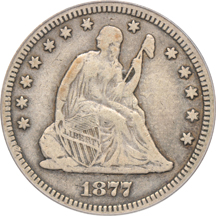 1875-CC 20-cent piece PCGS XF-40, and an 1877 Seated quarter, PCGS VF-20 CAC.