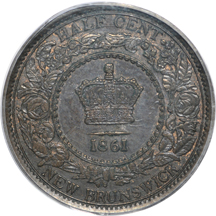New Brunswick - 1861 half-cent, PCGS MS-62BN.