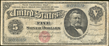 1886 $5.00.  VG.