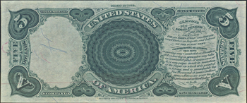 1880 $5.00 Large Seal Red Numbers. PMG CHCU-63/great embossing.