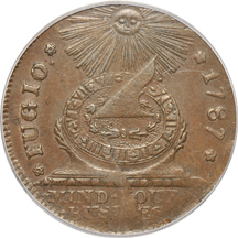 1787 Fugio Cent (Newman 8-x, R.3) STATES UNITED 4 CINQ. ICG MS-62 BN.