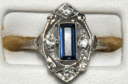 18K White Gold Diamond and Sapphire Cocktail Ring, ca. 1930
