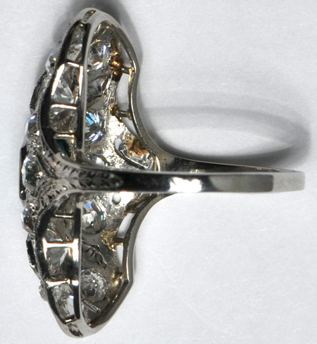 18K White Gold Diamond and Emerald Ring, ca. 1915
