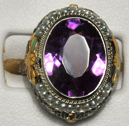 18K White Gold Vintage Purple Stone Ring, ca. 1930