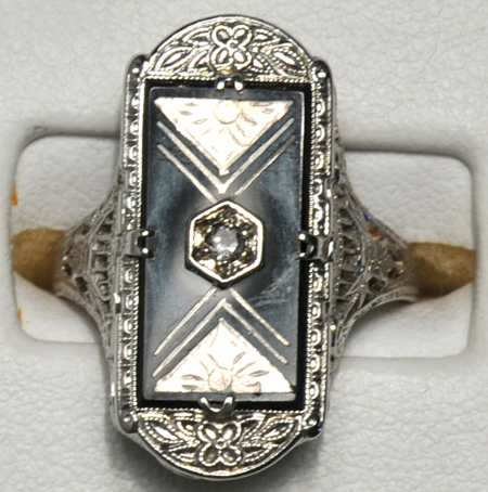 14K White Gold Vintage Black Onyx Ring