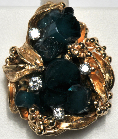 14K Yellow Gold Uncut Emerald and Diamond Ring, ca. 1980