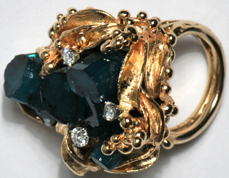 14K Yellow Gold Uncut Emerald and Diamond Ring, ca. 1980