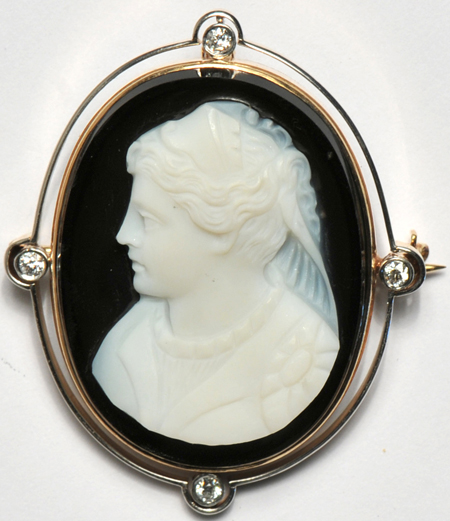 14K Two Tone Gold and Diamond Cameo Pin/Pendant