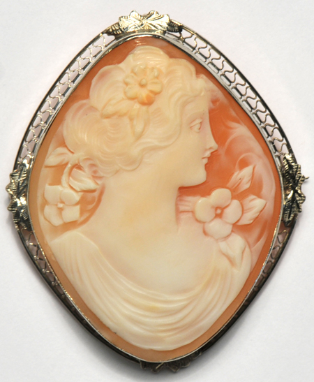 14K White Gold Vintage Cameo Pin/Pendant