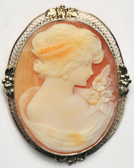 14K White Gold Cameo Pin/Pendant