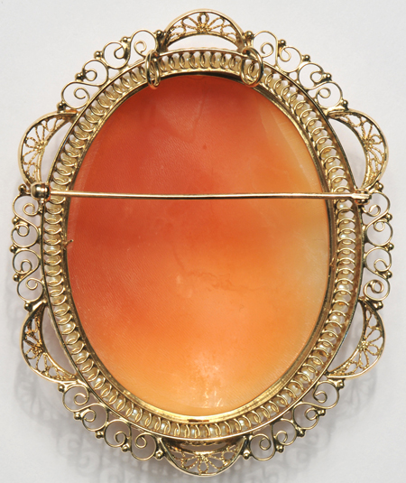 14K Yellow Gold Extra Large Fancy Cameo Pin/Pendant