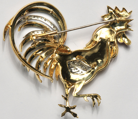 18K Yellow Gold Rooster Pin