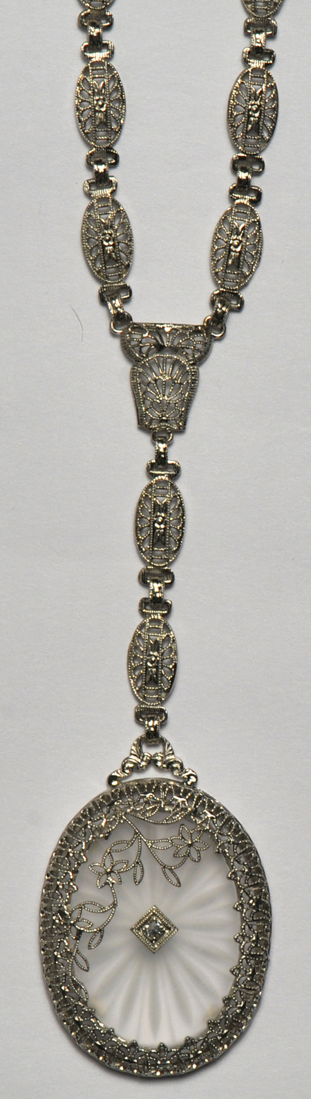 14K White Gold Camphor Glass Necklace