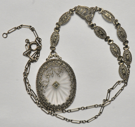 14K White Gold Camphor Glass Necklace