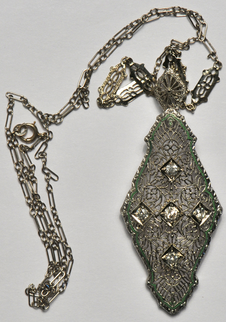 14K White Gold Filigree Diamond Pendant, ca. 1930