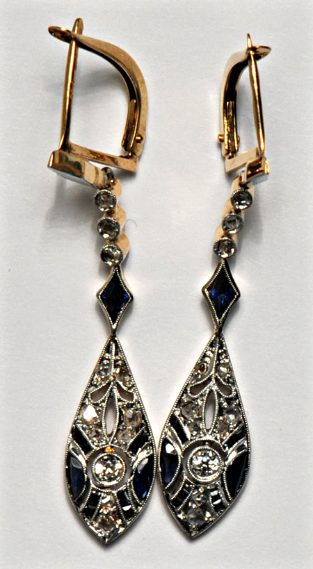 14K Gold Diamond and Sapphire Earrings