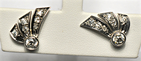 14K White Gold Diamond Vintage Earrings, ca. 1930