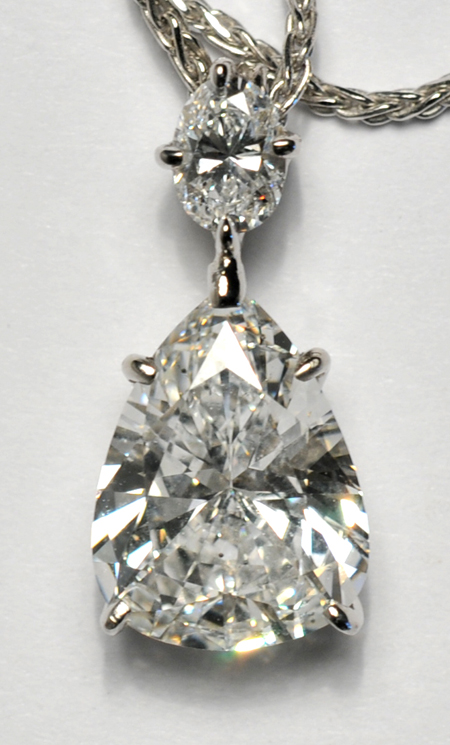 14K White Gold Diamond Pendant with 2.81 Ct. Pear, GIA