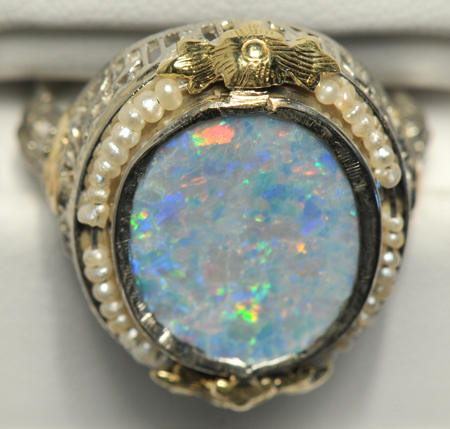 14K White Gold Black Opal Ring