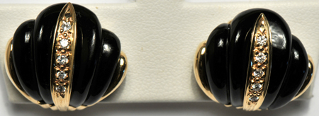14K Yellow Gold Diamond and Onyx Earrings