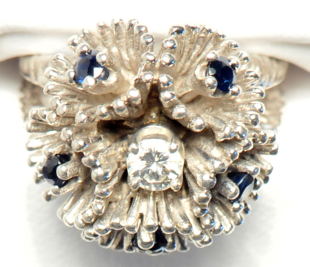 14K White Gold Diamond and Sapphire Ring