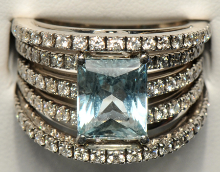 18K White Gold Raima Diamond and Aquamarine Ring