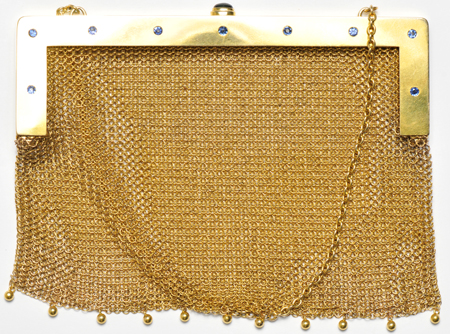 14K Yellow Gold Mesh Purse with Sapphires