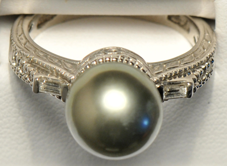 Platinum Diamond and Pearl Ring
