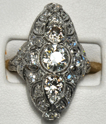 Platinum North to South Cocktail Ring, ca. 1925