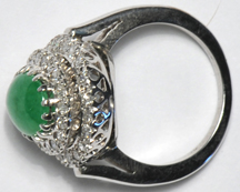 14K White Gold Jade and Diamond Ring