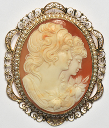 14K Yellow Gold Extra Large Fancy Cameo Pin/Pendant