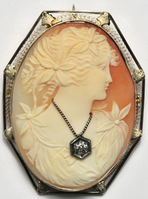 14K White Gold Large Cameo Pin/Pendant