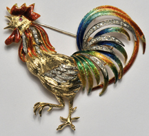 18K Yellow Gold Rooster Pin