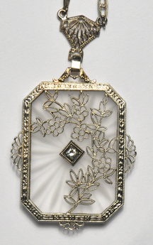 14K White Gold Camphor Glass Necklace, ca. 1930