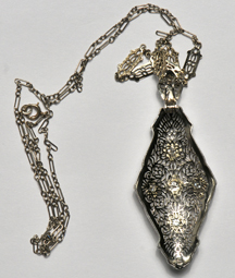 14K White Gold Filigree Diamond Pendant, ca. 1930
