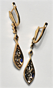 14K Gold Diamond and Sapphire Earrings