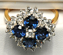 18K Yellow Gold Diamond and Sapphire Ring