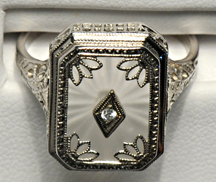 14K White Gold Camphor Glass Ring