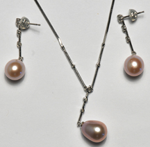 Platinum Diamond and Pearl Earring and Necklace Set