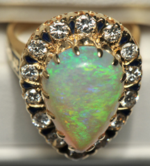 14K Yellow Gold Diamond and Opal Ring