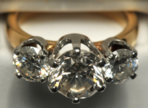 18K Yellow Gold Three Stone Diamond Ring