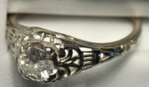 14K White Gold Filigree Solitaire Ring, ca. 1920