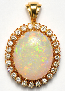 14K Yellow Gold Diamond and Opal Pendant