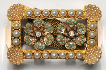 14K Antique Diamond, Seed Pearl and Turquoise Bracelet