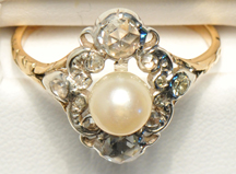 10K Yellow Gold Vintage Pearl and Diamond Ring, ca. 1900