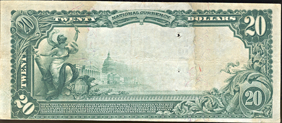 1902 $20.00. Little Rock, AR Charter# 9037 Blue Seal. VF.